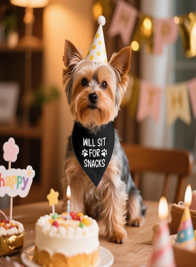 ZBBFSCSB Will Sit for Snacks Black Dog Bandana, Puppy Scarf Accessory Photo Prop for Dogs Lover, Funny Quotes Birthday Puppy Scarf Accessory, Mother's Day Birthday for Dog Mom Dad - Image 4